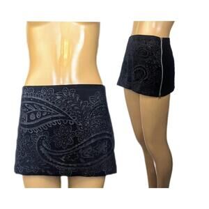Vintage Glamhead Y2K micro mini skirt velvet burnout Punk‎ zipper grunge skirt